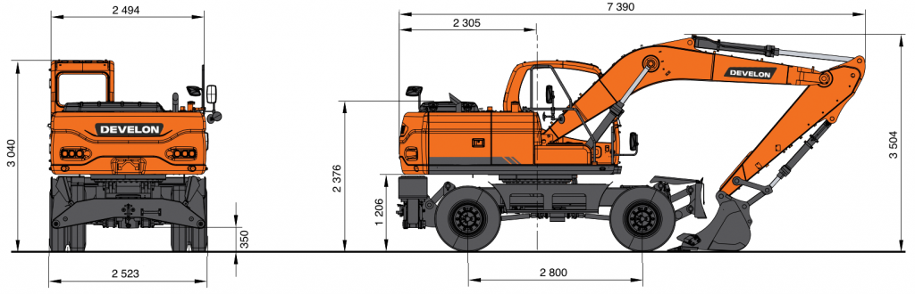 Схема Колесный экскаватор Develon (Doosan) DX150W-7B